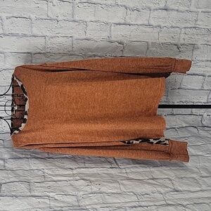KORI Leopard Print and Rust Colored Oversized Furry‎ Sweater Medium